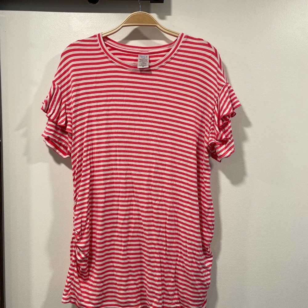 Red & White Striped Scoop Neck Maternity Shirt